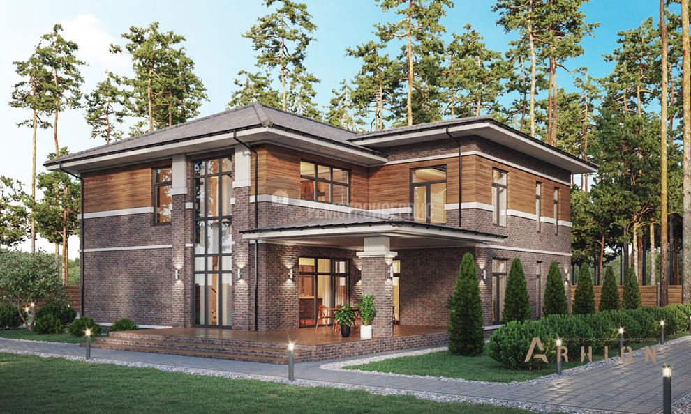 3. Проект двухэтажного дома в современном стиле с многоскатной кровлей, t-69-01, площадью - 420 кв c терассой, гаражом